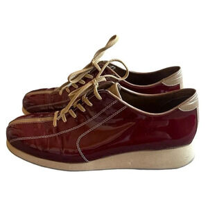 Paul Green Munchen Patent Leather Lace-Up Sneakers Wedge Casual Size 8.5 Women's